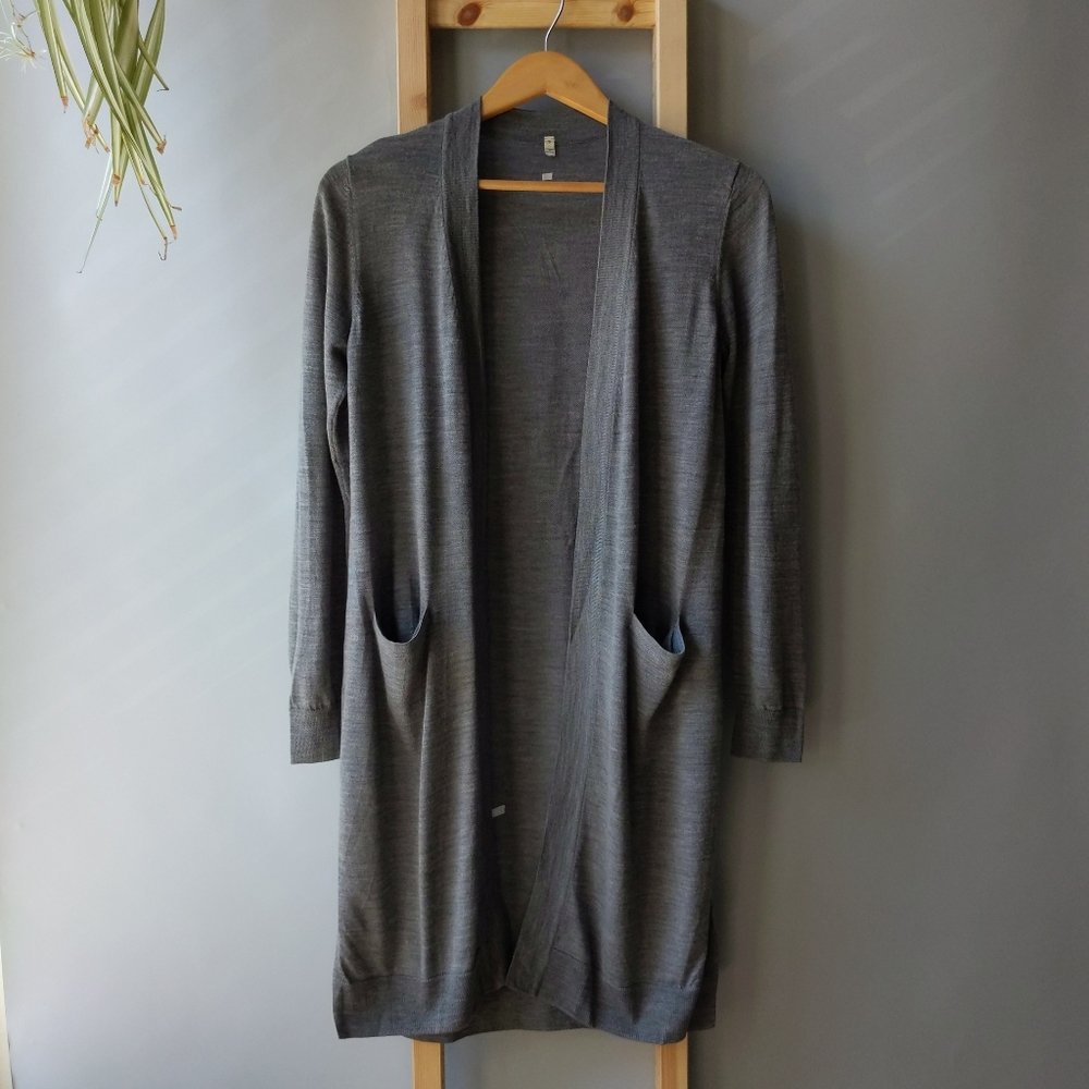 Muji Long Open Front Cardigan Small Gray